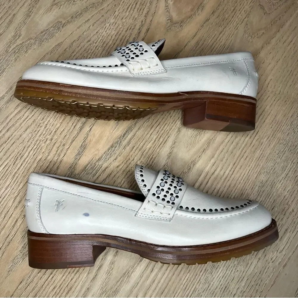 Frye Studded Chunky Leather Loafers Ivory Western Academia Preppy Women’s Size 6